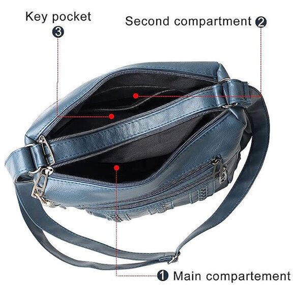 Crossbody Bags For Women Pocketbooks Soft PU Leather Purses Blue - Picture 6 of 7